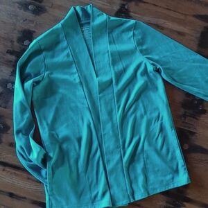 LL Bean 100% Supima Cotton Teal Open Cardigan with Pockets. Sz S Petite.